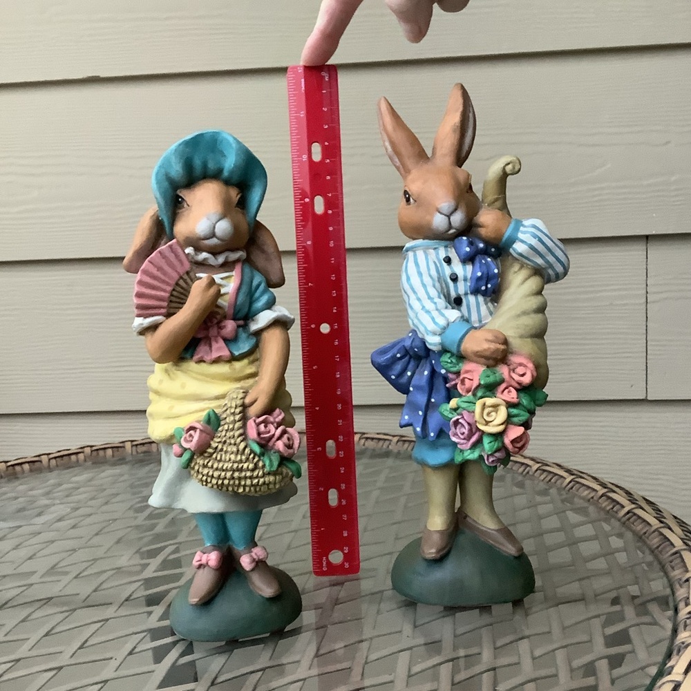 Set of 2 Multicolor Resin Hand Painted Rabbit Figurines, Easter Decor, 10 in